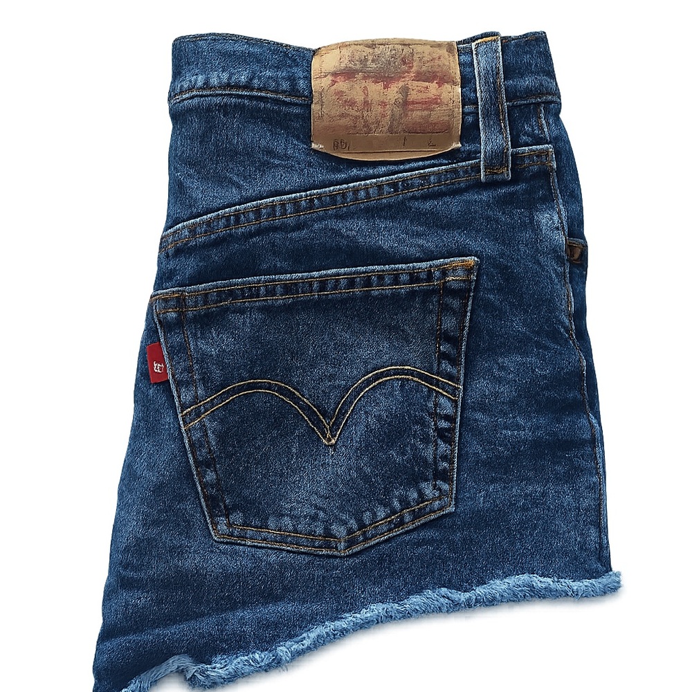Levi's Indigo Blue Denim Shorts with Frayed Hem